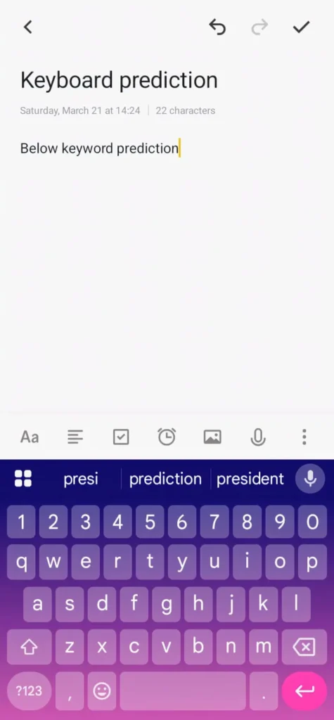 AI keyboard predictive text suggestions on smartphone while typing