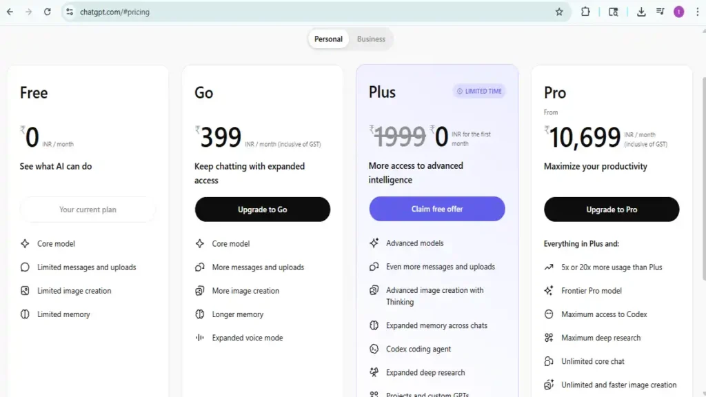 ChatGPT Free vs Paid